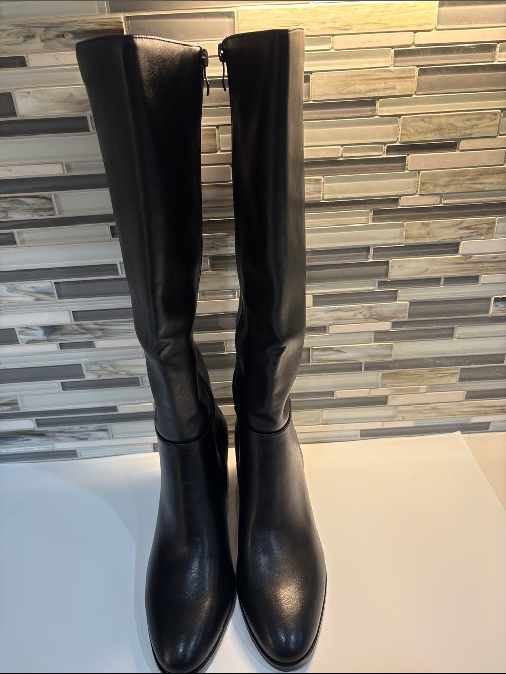 Black Knee-High Leather Boots - Women's Classic Style